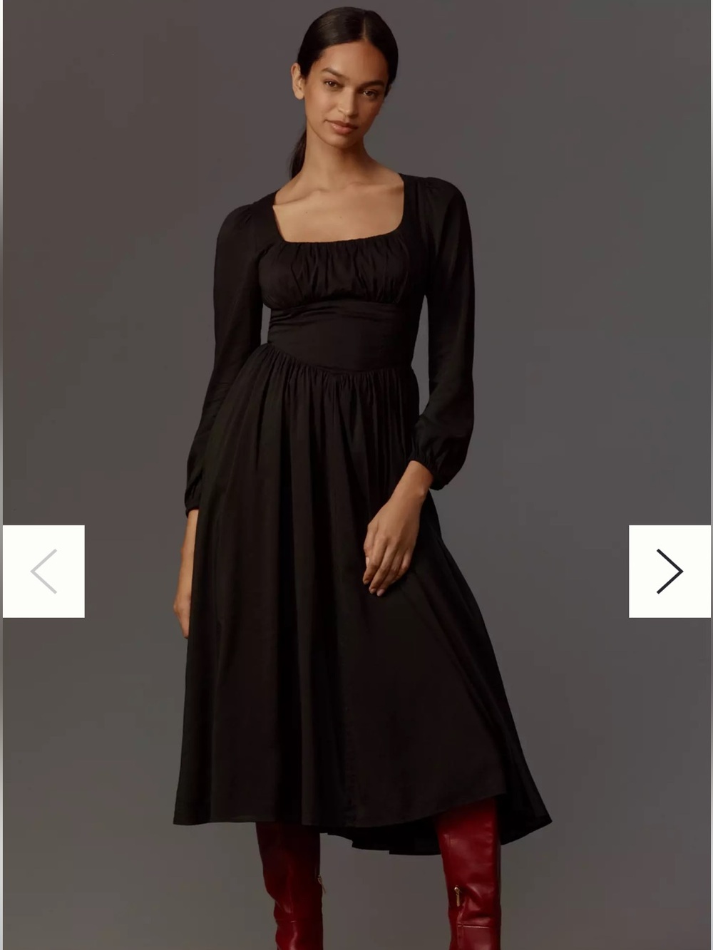 Reformation Oria Organic Cotton Black Long-Sleeve Midi Dress Size 4